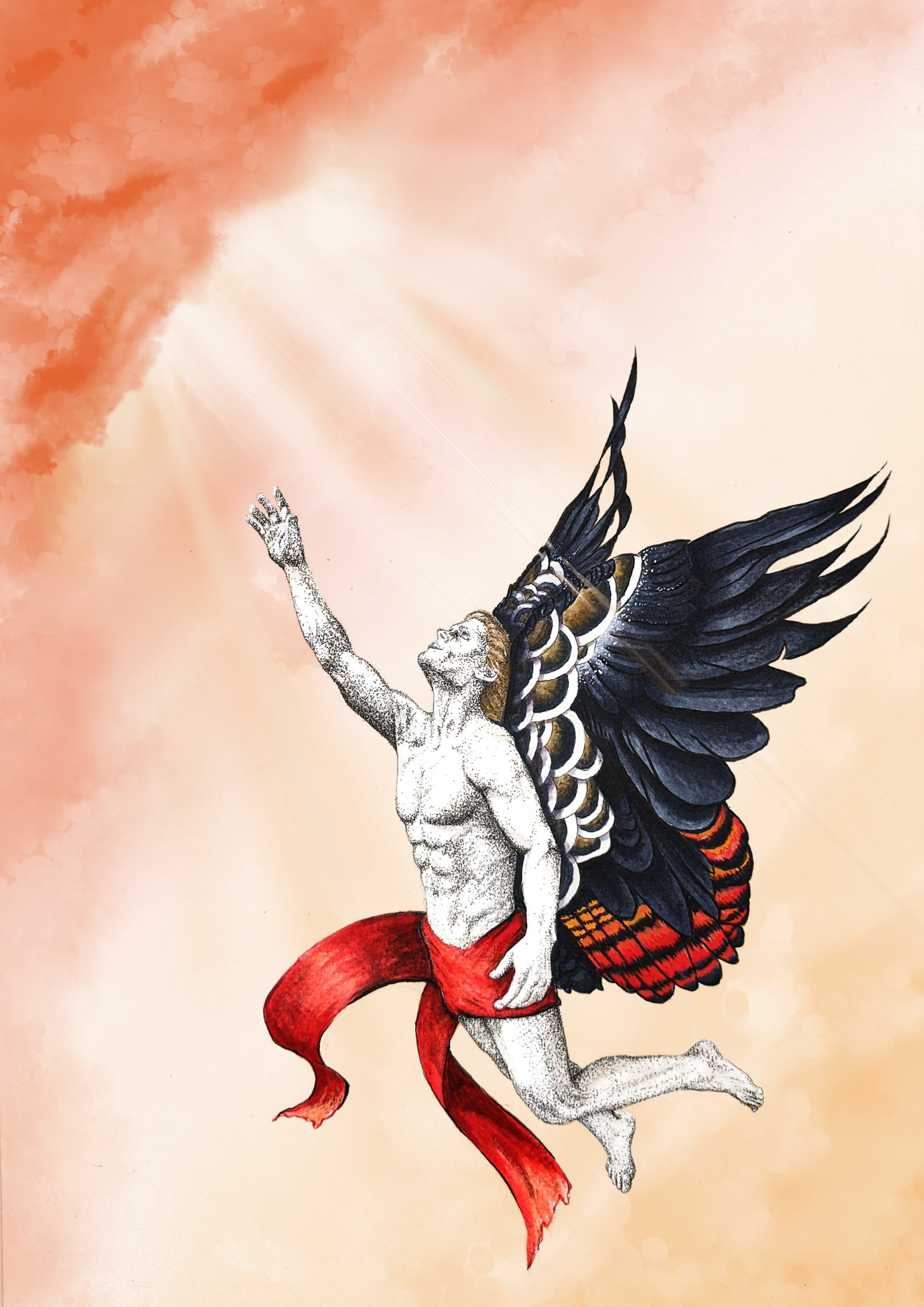 "Aussie Icarus" - Alcohol ink and pencil on A3 cotton paper with digital enhancement