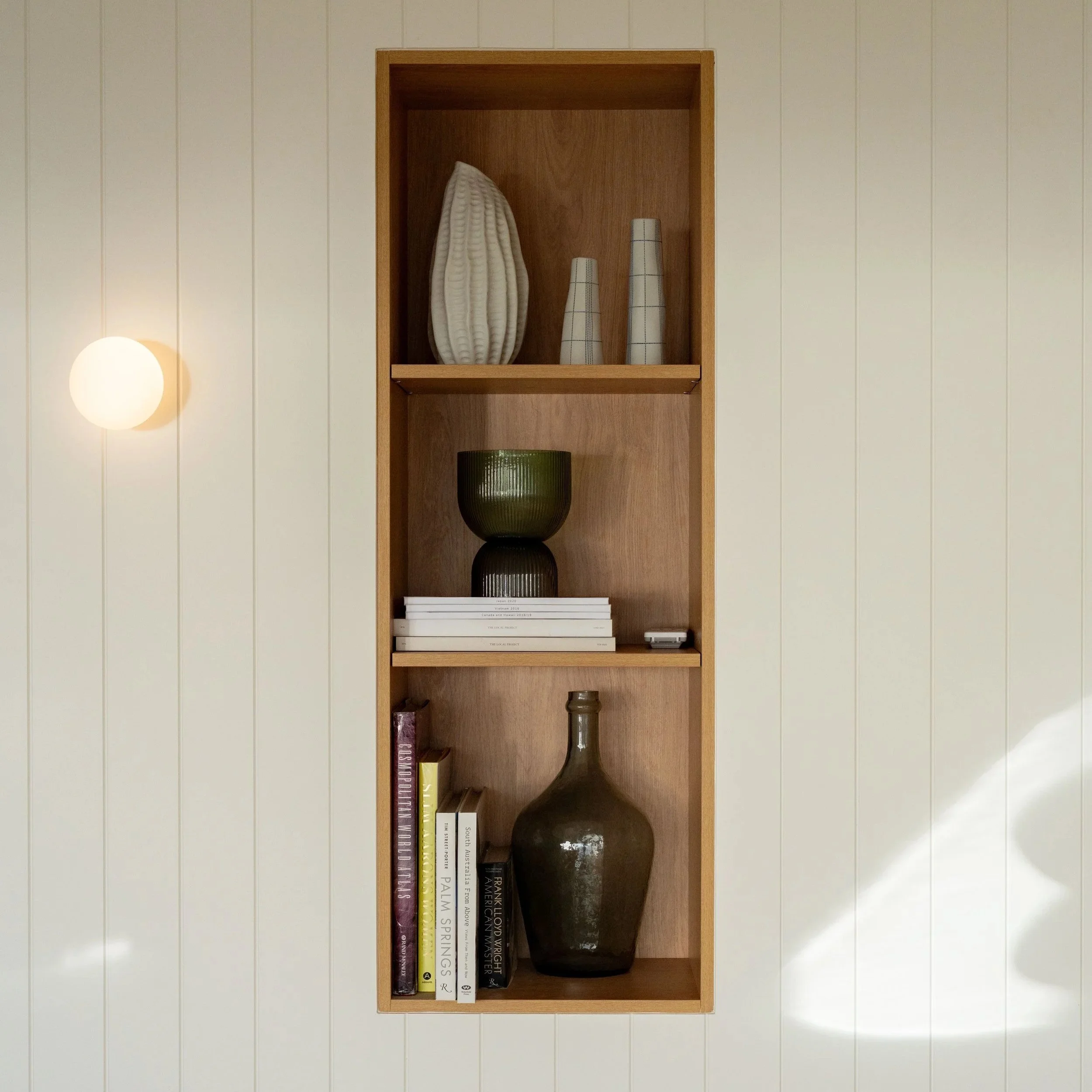 Custom kitchen display shelving and integrated storage