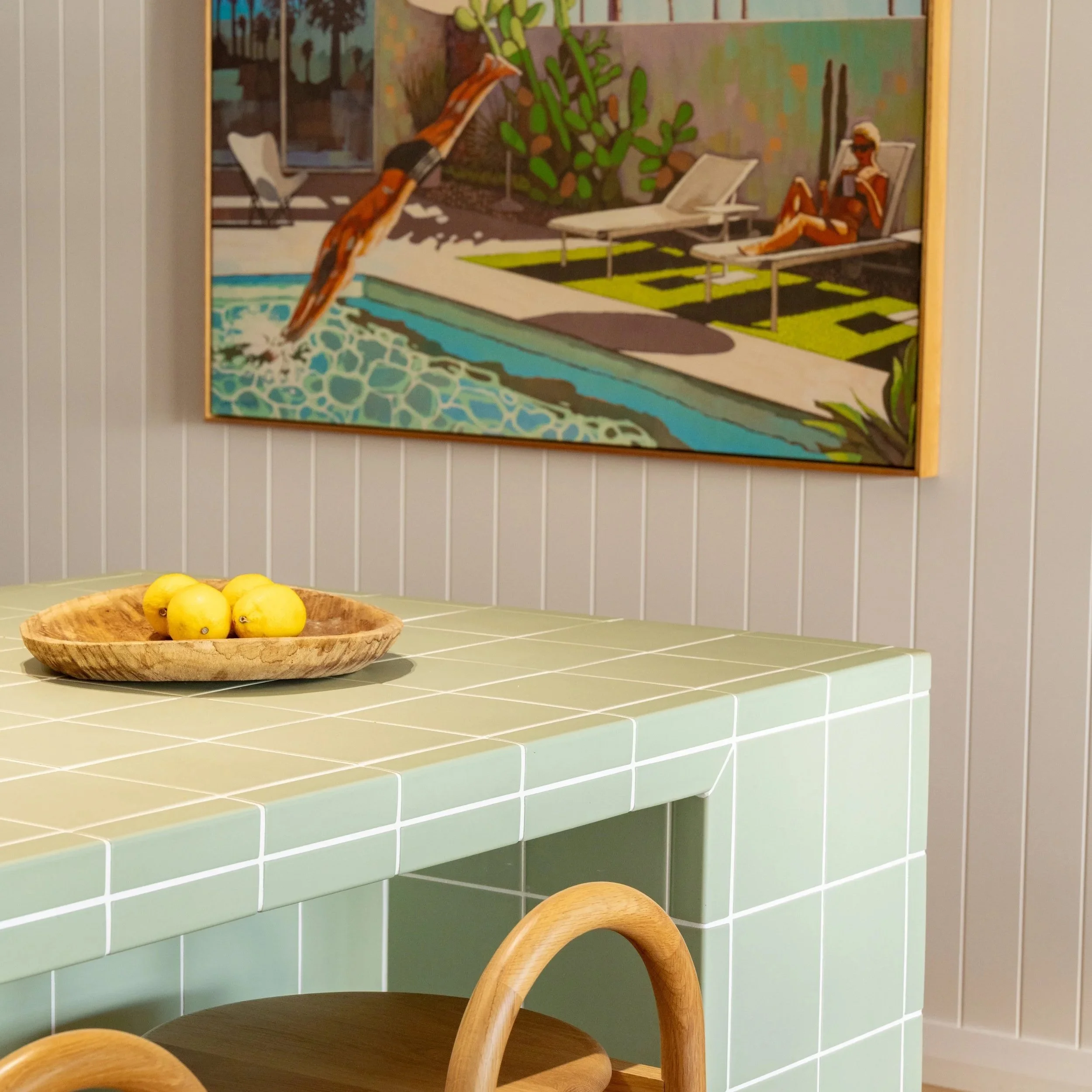 Custom kitchen renovation with feature artwork in Seacliff