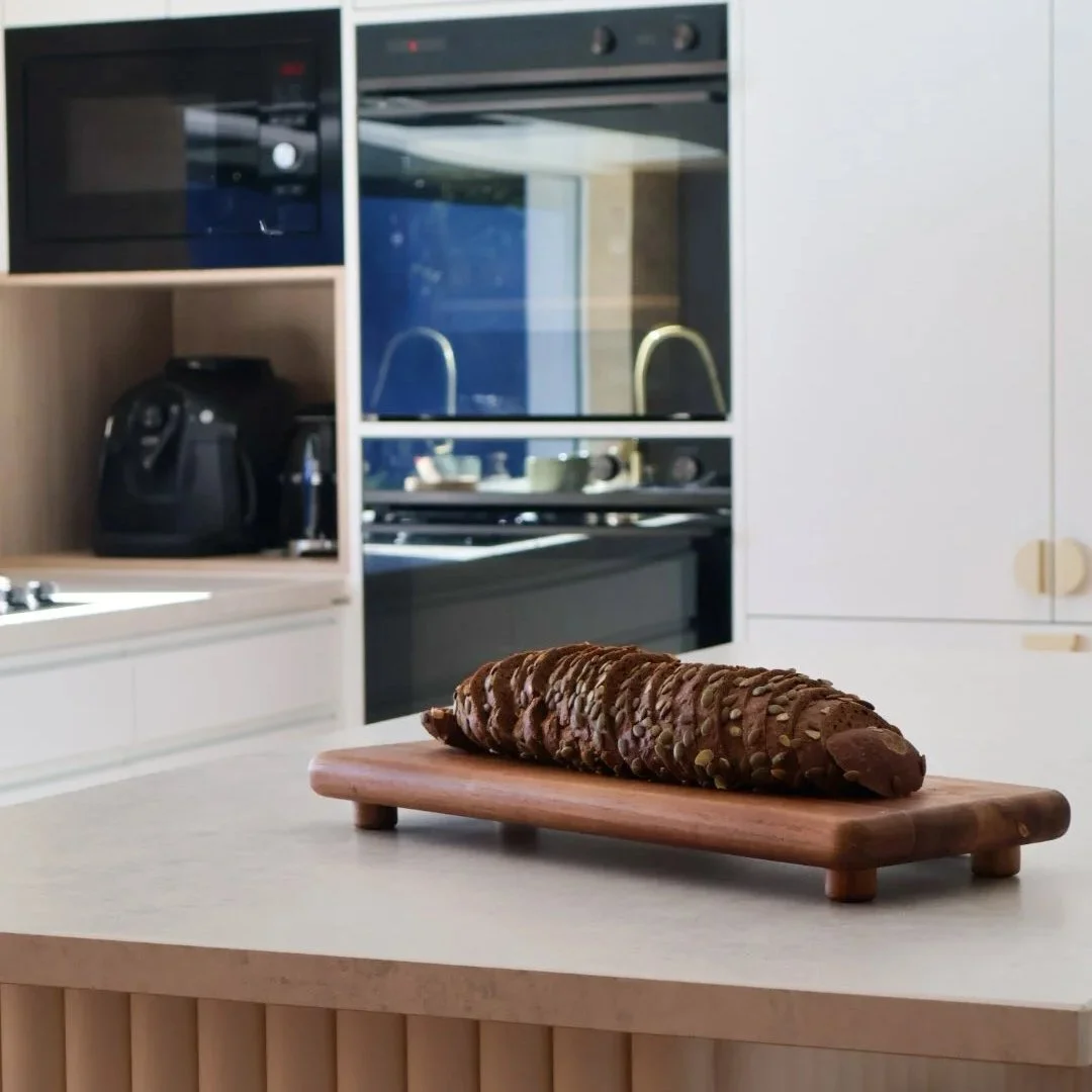 Custom kitchen cabinetry with open shelving and stone benchtop_ Glenelg South