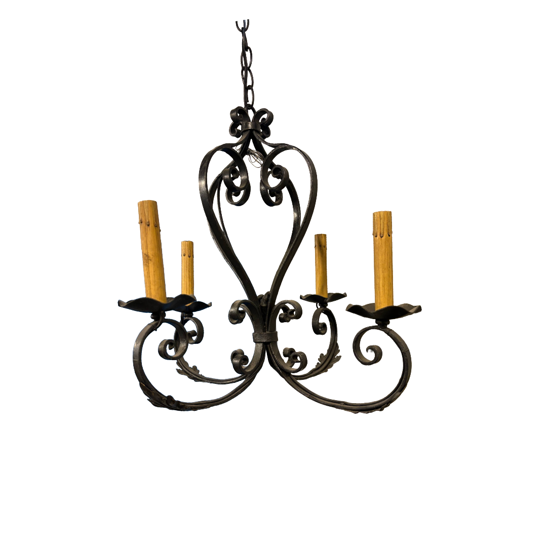 20th Century French Wrought Iron and Gilt Tole Chandelier