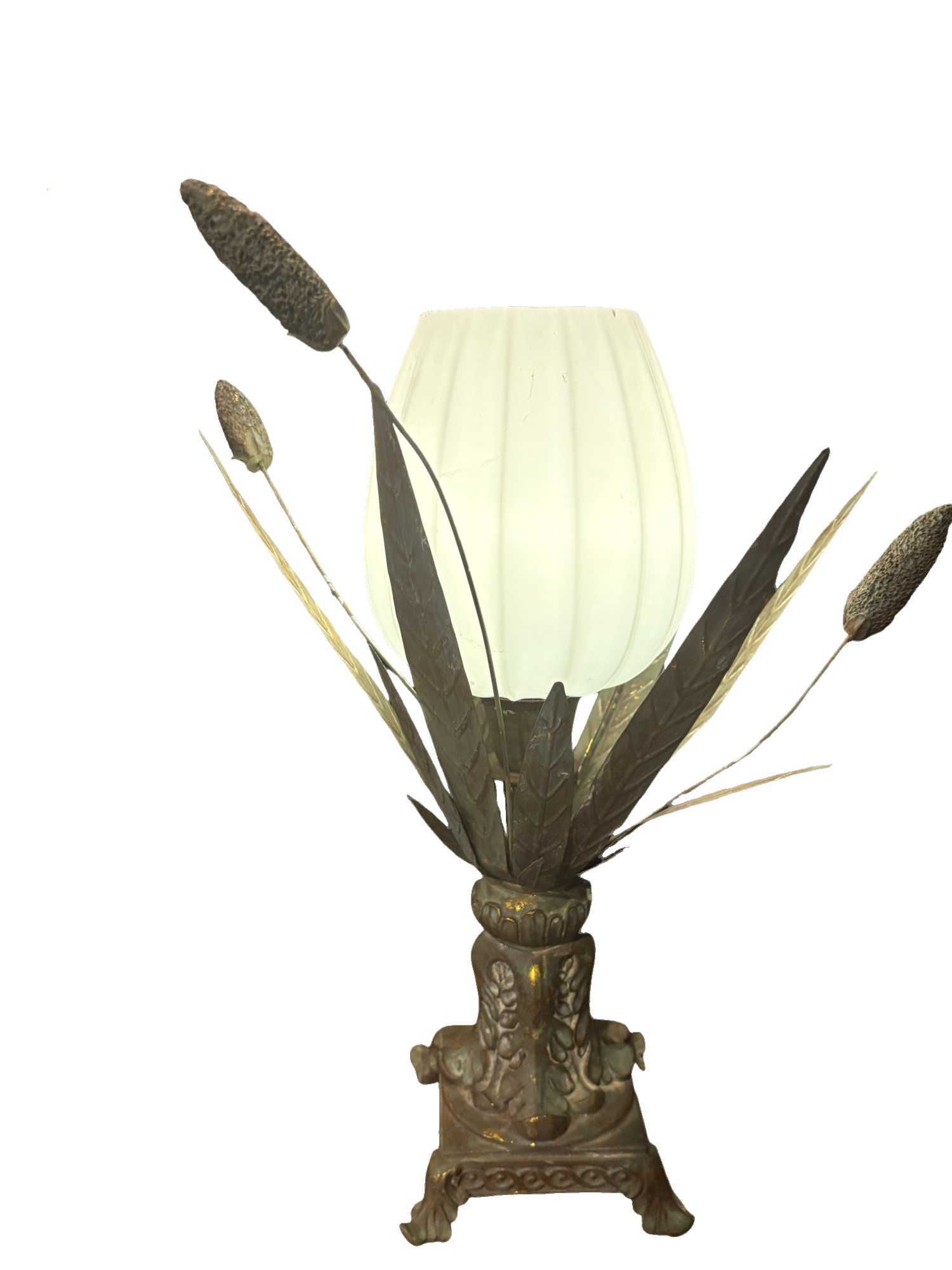 Vintage Deco Metal Cattails Lamp