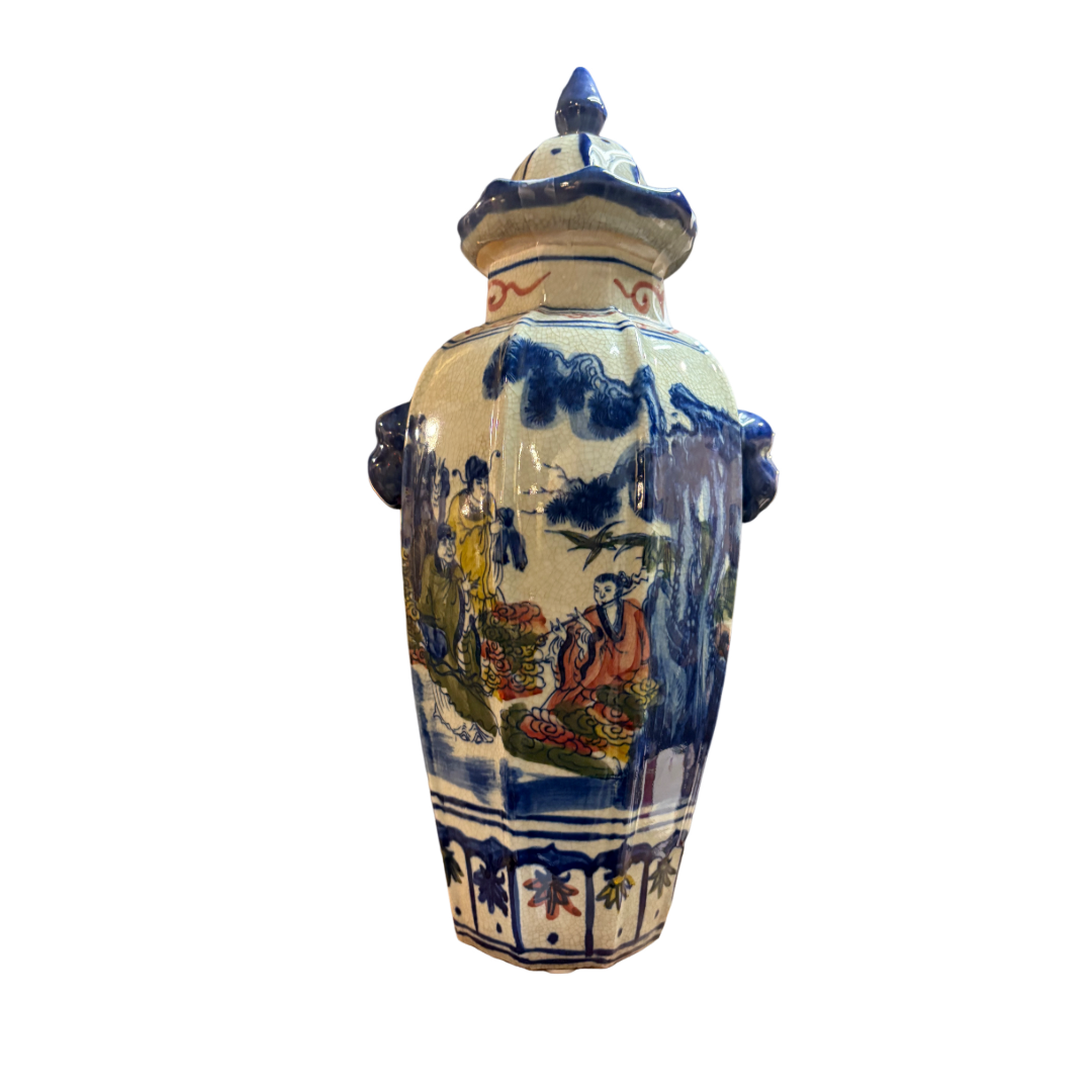 Fine Porcelain Hand Painted Lidded Temple Jar