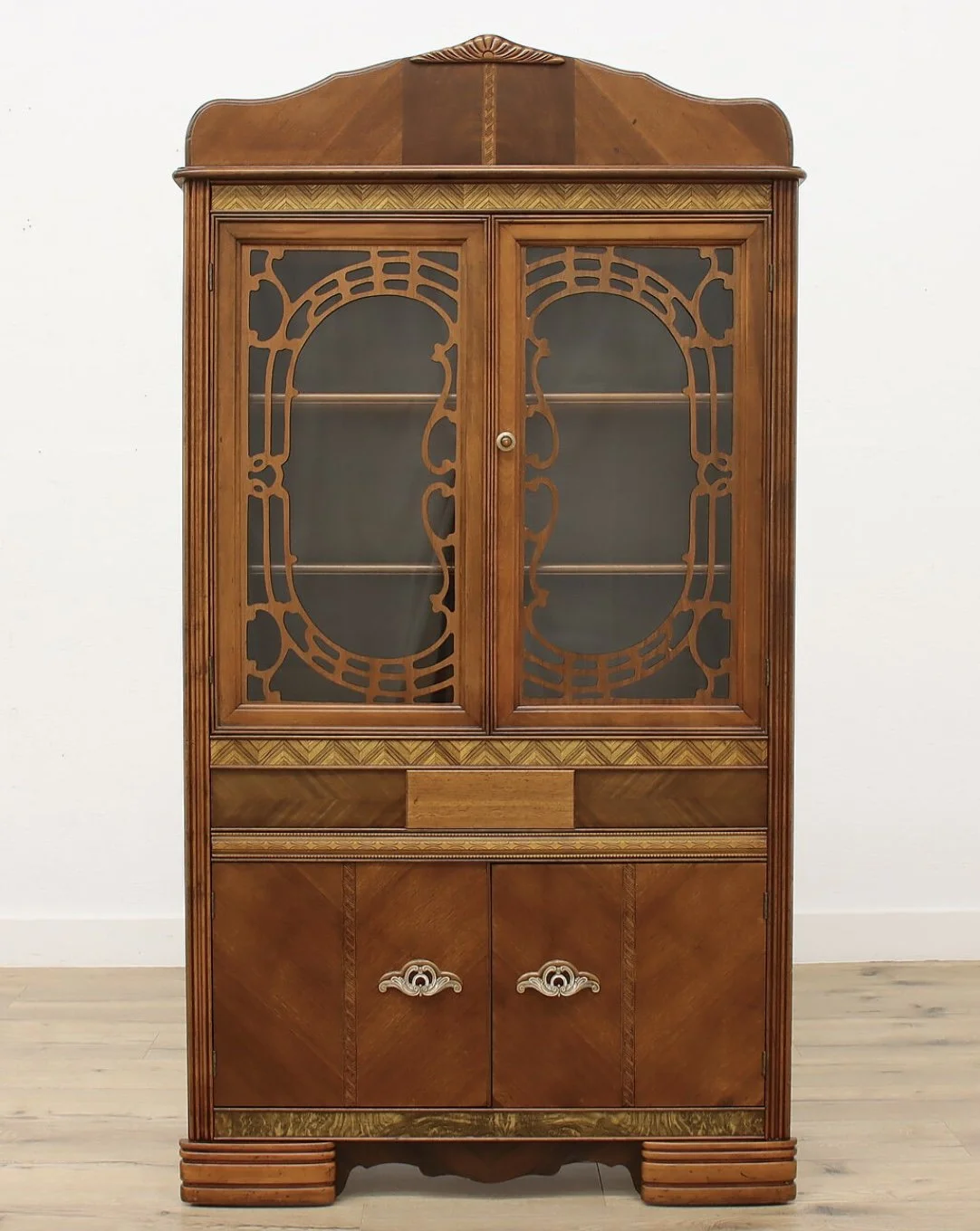 Antique Walnut & Zebra Wood Art Deco Cabinet, 1930's