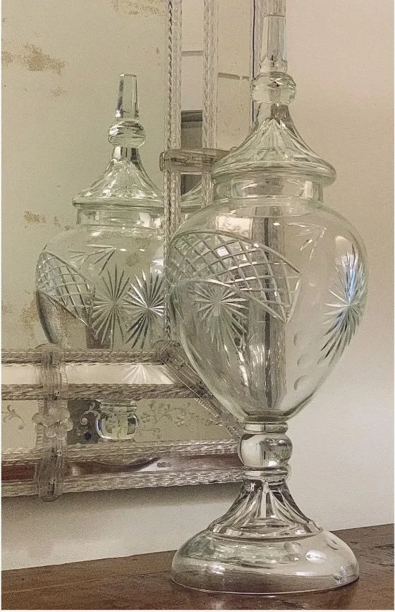English Antique Blown Cut Glass Urn