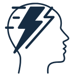 Outline of a human head with a lightning bolt inside
