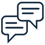 Two speech bubbles with lines indicating text, representing conversation or communication.