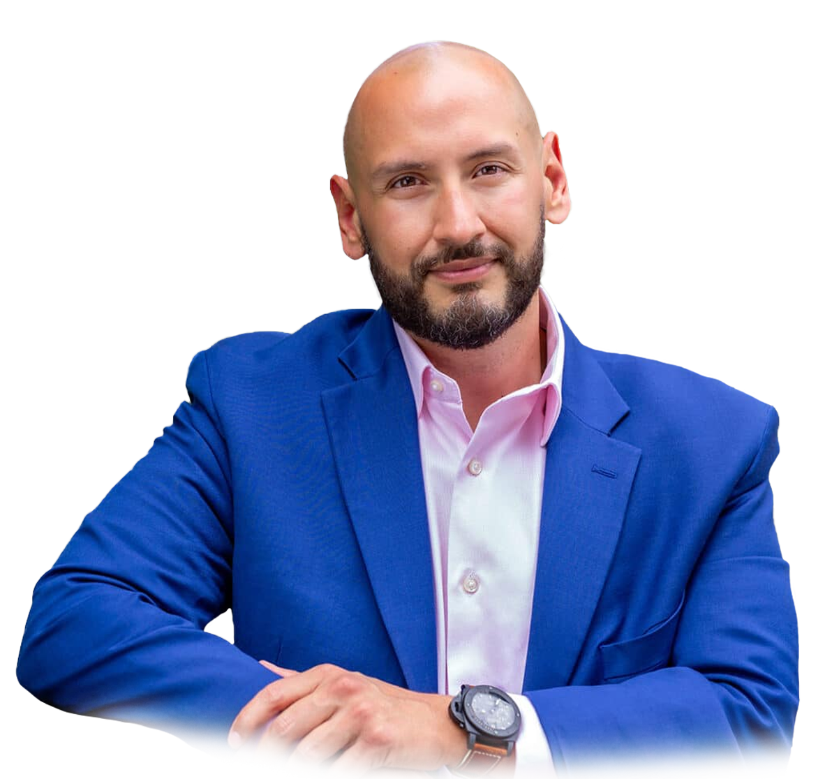 Marcos Torres, leadership advisor and keynote speaker in blue suit.