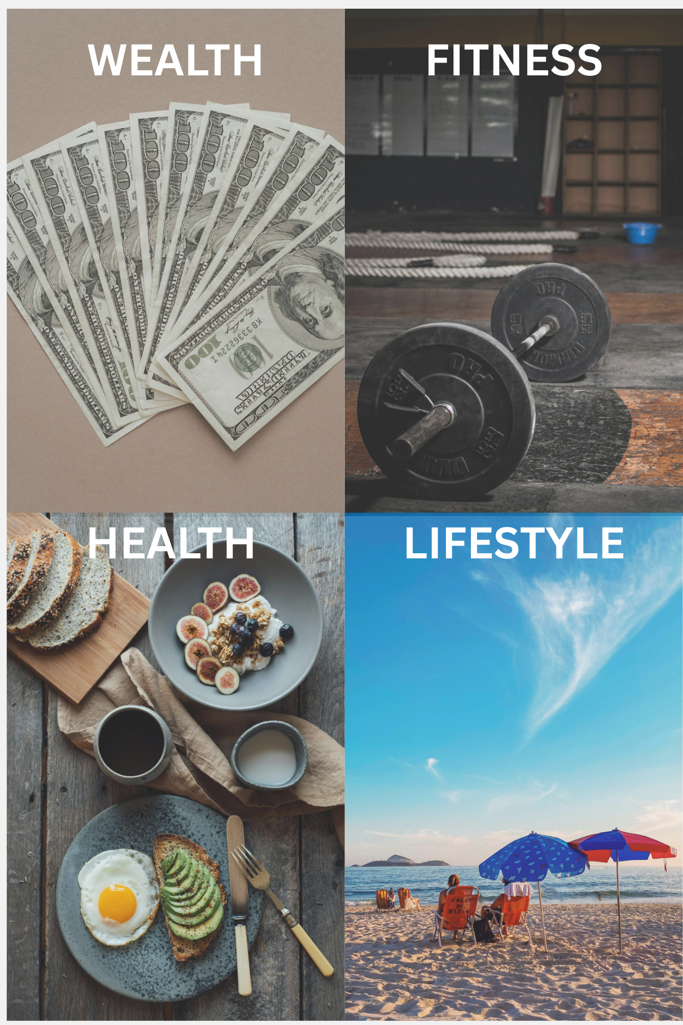 Topics on what the website covers - Wealth, Health, Fitness, Lifestlye