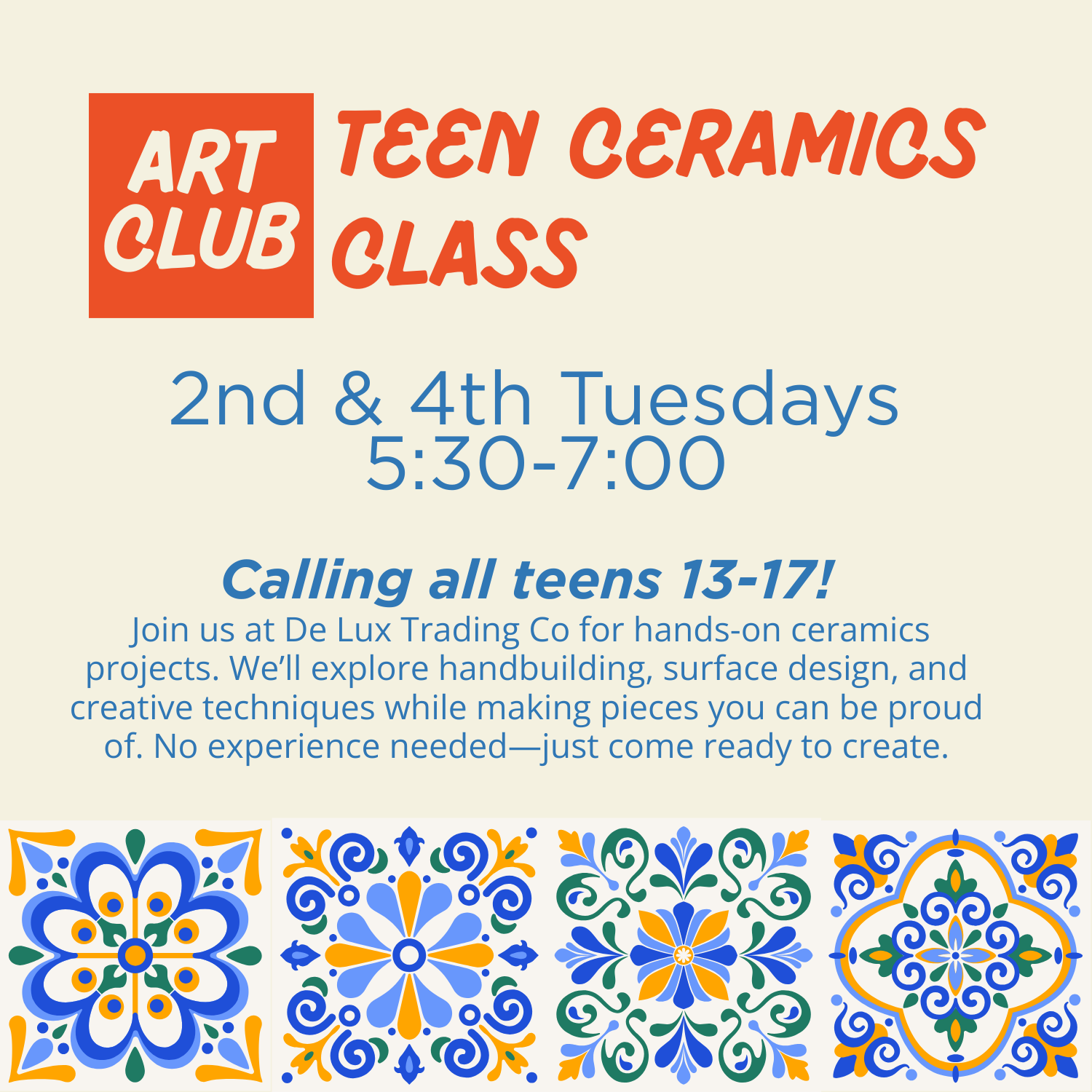 3/24: Teen Ceramics Night