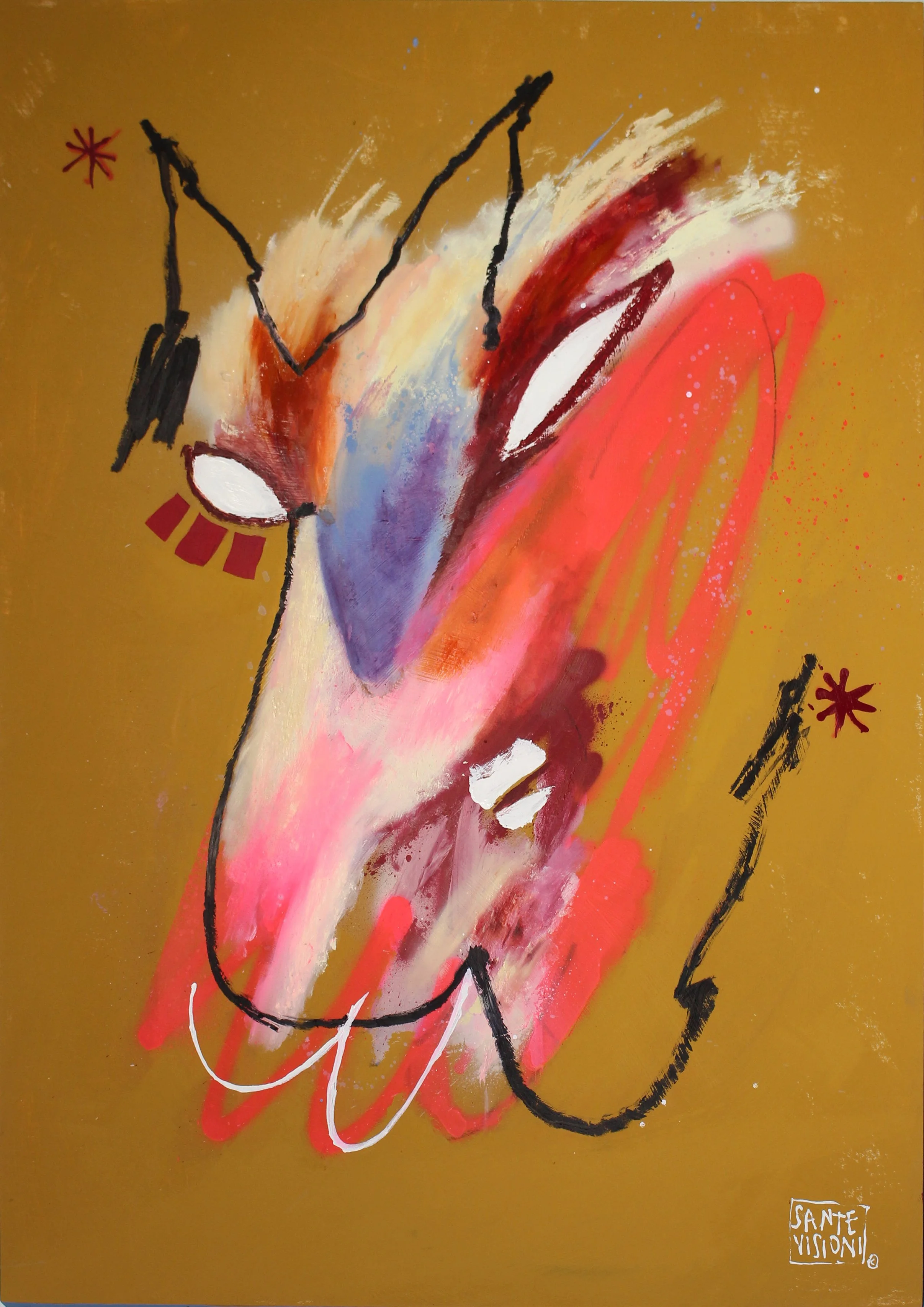 SanteVisioni_Lupo dei Renai_2026_Mixed media on wood_100x72cm.jpg