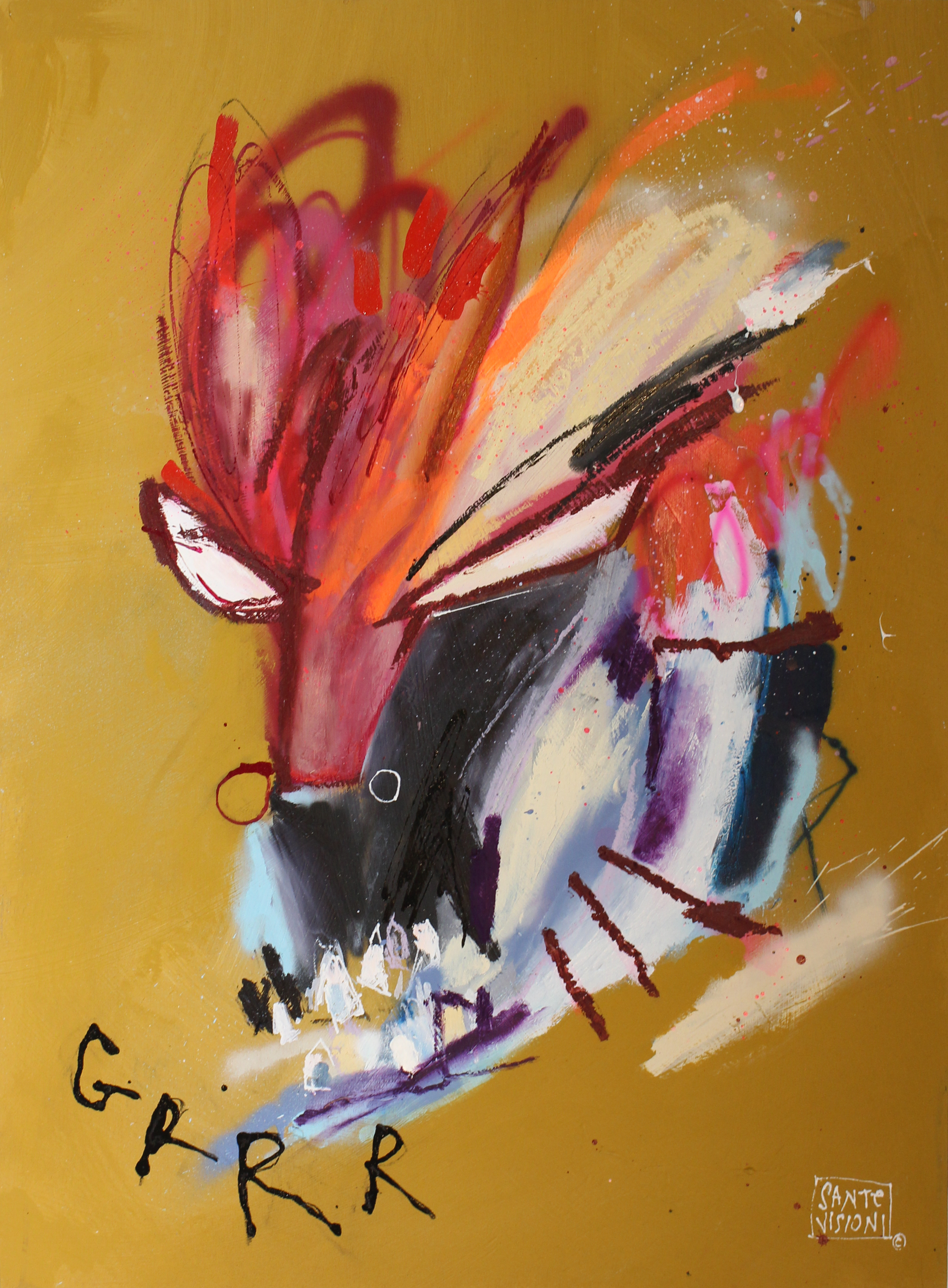 SanteVisioni_GRRR_2026_Mixed+media+on+wood_100x72cm.png