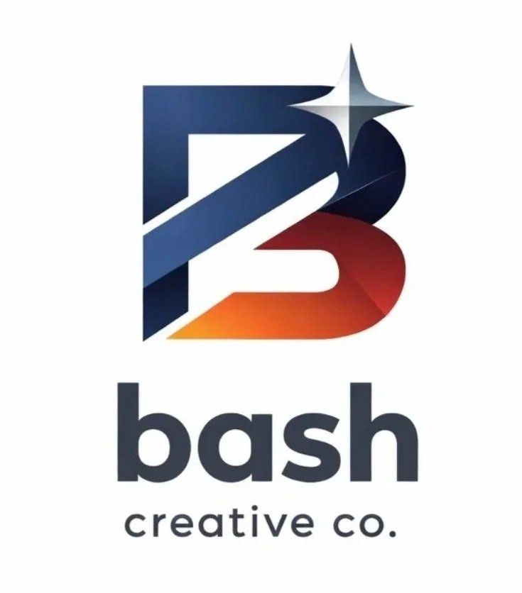 Logo of Bash Creative Co. featuring a stylized number 13 with a star above it, using shades of blue, red, and orange.