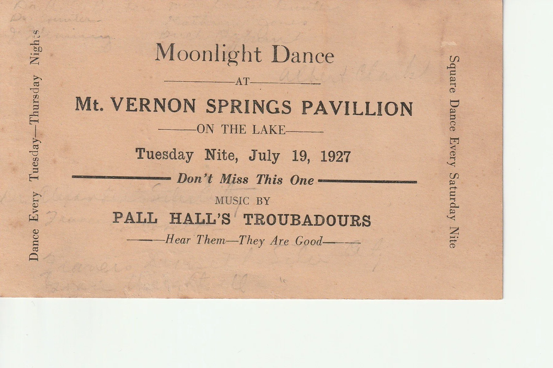 Mount Vernon Springs NC 1927 Moonlight Dance
