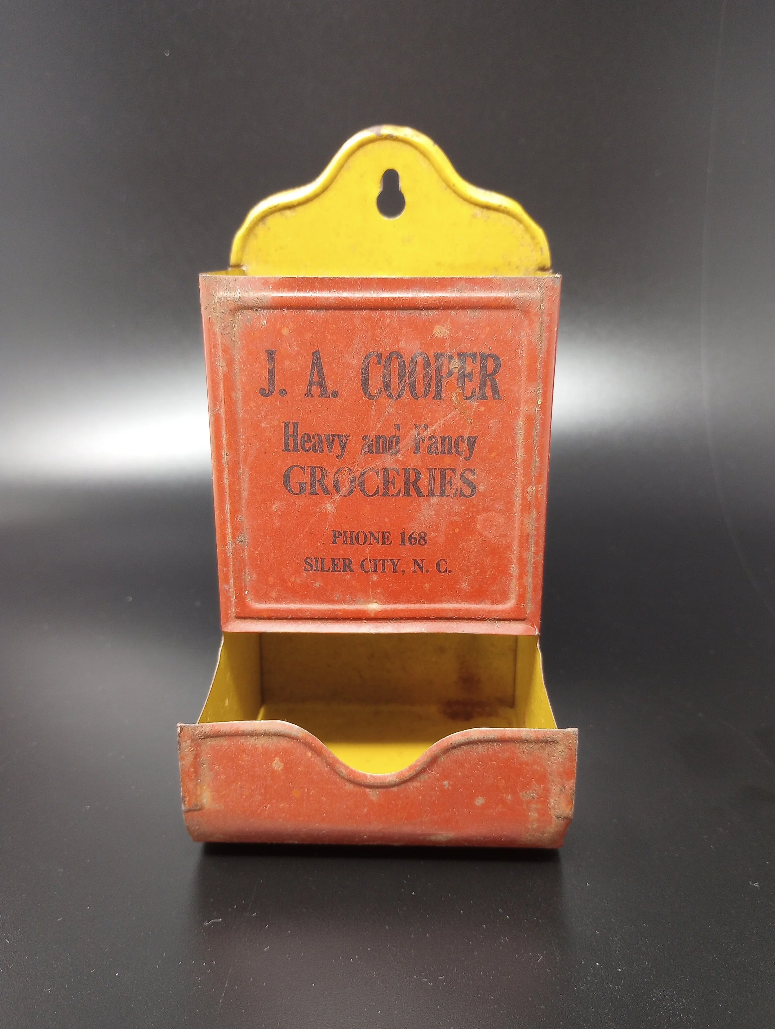 1930's Match Dispenser Advertising J.A. Cooper Store Siler City