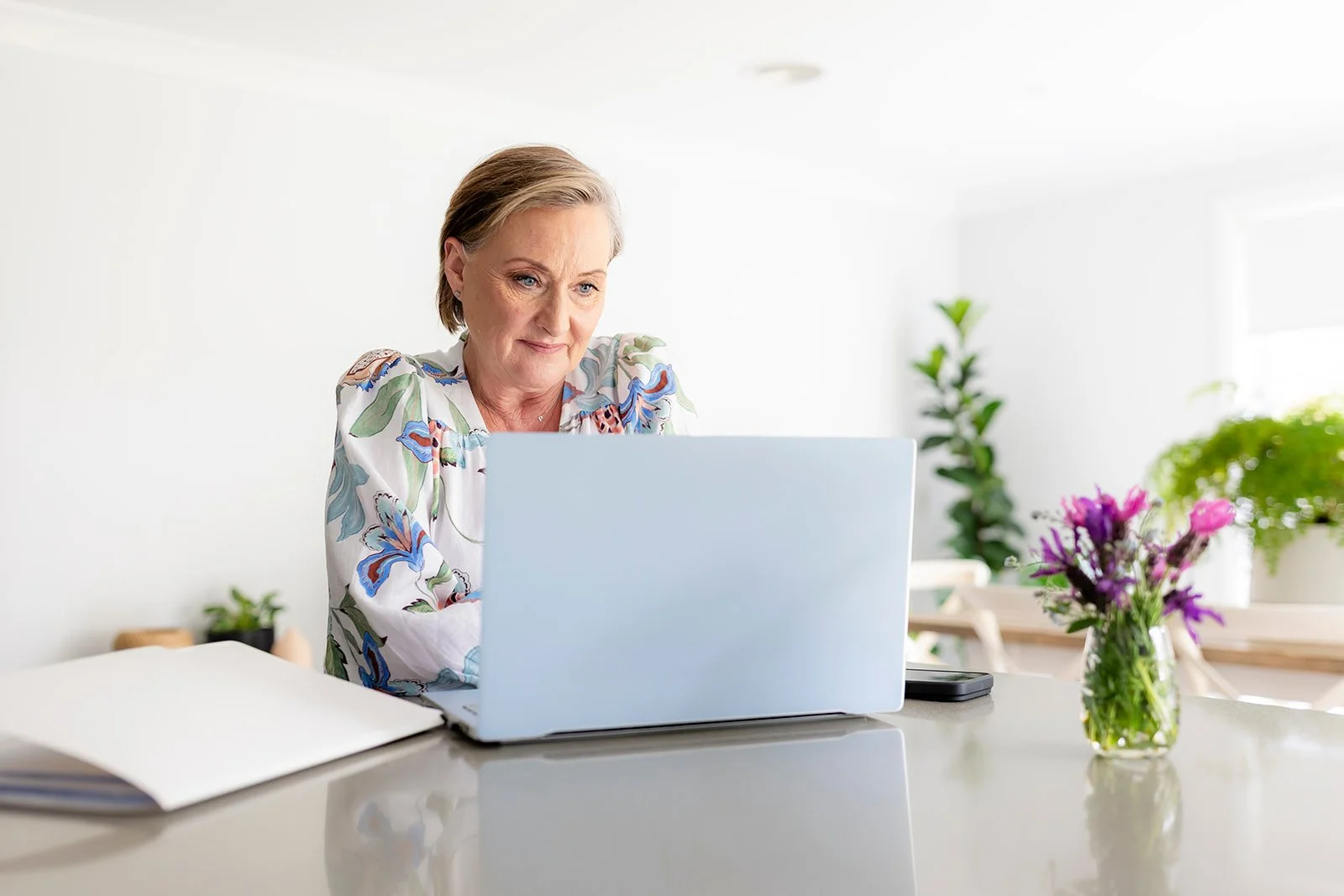 pamela working at her laptop