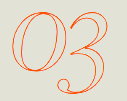 Handwritten orange number 03 on a light background.