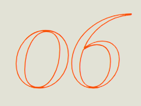 Handwritten number '06' in orange ink on a light background.