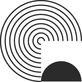 The image shows a black background with concentric circles and a black circle at the bottom right corner.