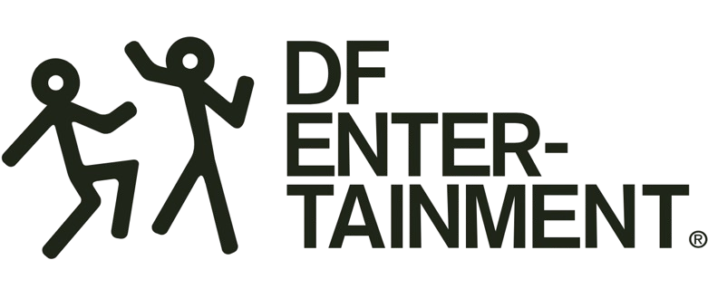 DF Entertainment logo with stylized figures of two people, one larger and one smaller, holding hands.