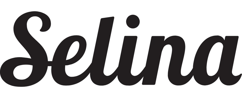 The word 'Selina' written in black cursive font against a dark background.