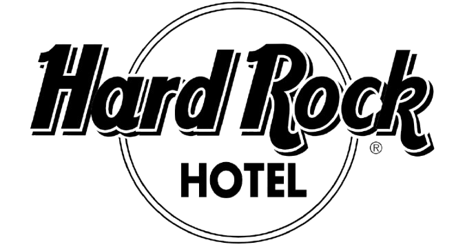 Hard Rock Hotel logo with stylized text inside a circle.