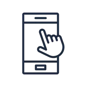 Icon of a smartphone with a hand icon pointing at the screen.