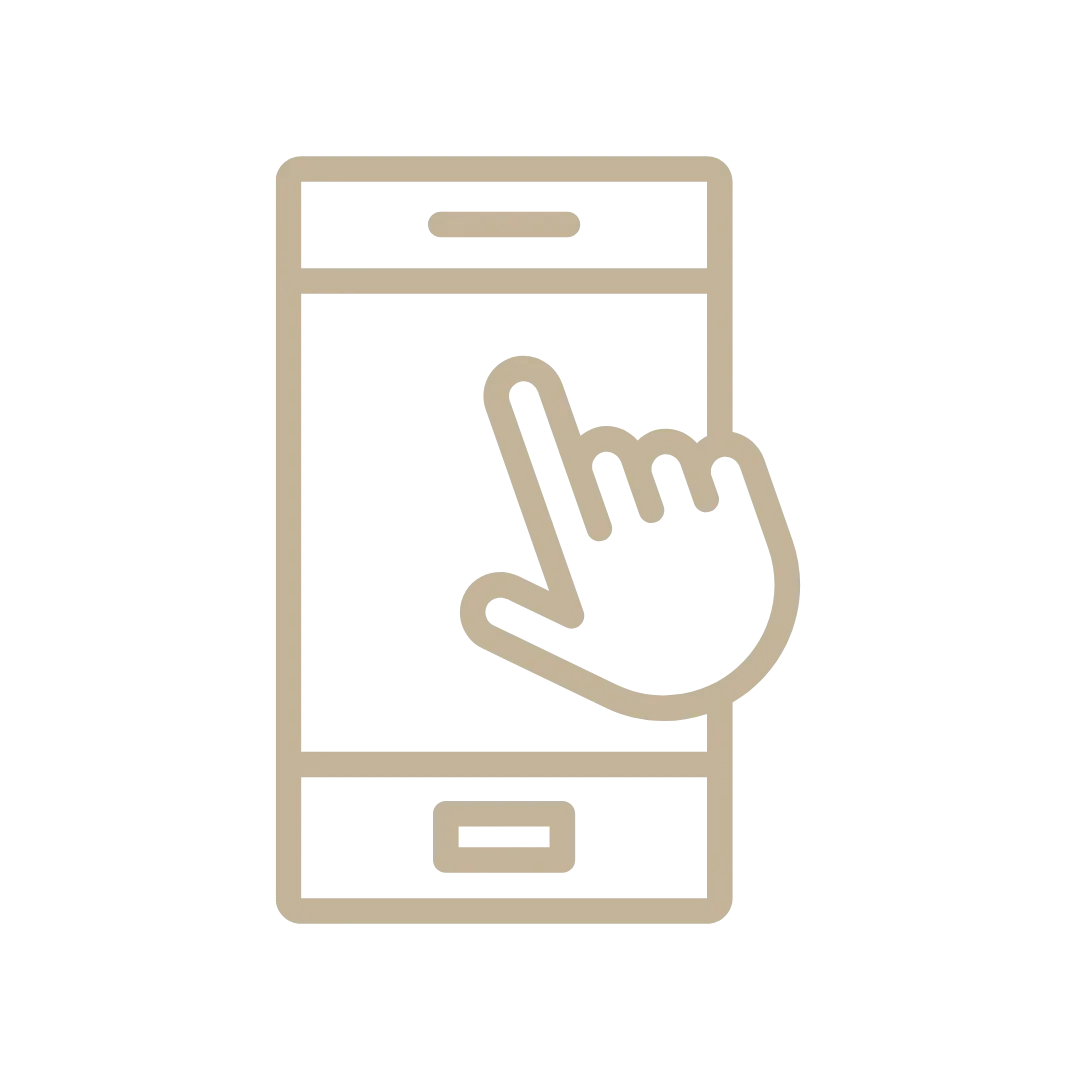 Icon of a smartphone with a hand and pointing finger on the screen
