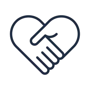 Outline of a heart shape formed by two hands shaking, representing support or partnership
