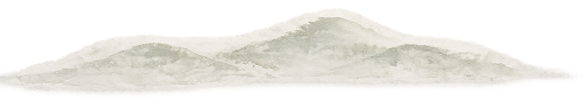 A watercolor painting of a mountain range with soft, muted colors.