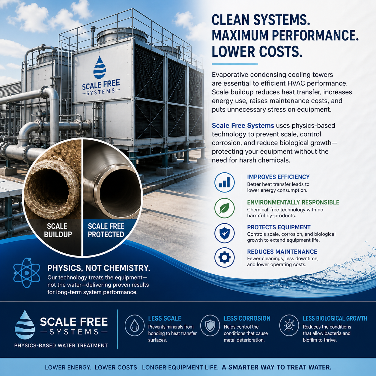 Scale Buildup in Evaporative Condensers Cooling Towers: Causes, Consequences, and the Scale Free Systems Technology Solution