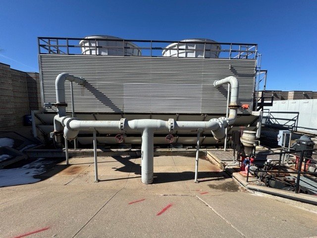 Boys Town cooling tower equipped with Scale Free Systems physics-based, non-chemical water treatment technology.