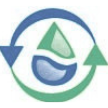 Recycling symbol with water droplet and mountain icons inside.