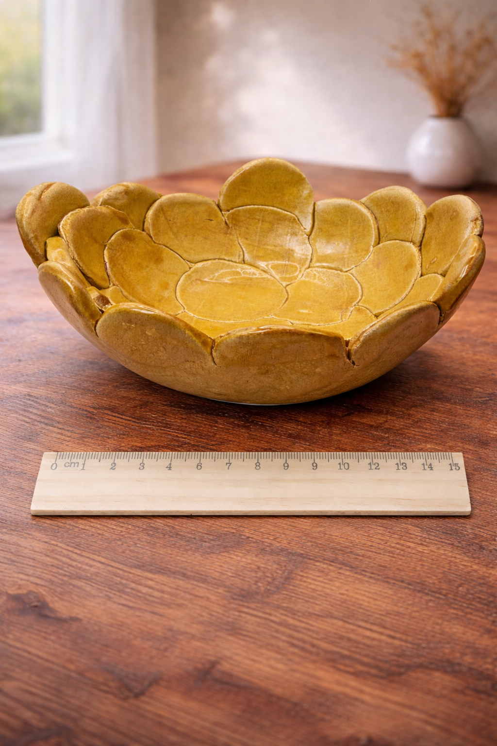 The-Unbound-Canvas-small-yellow-Ceramic-bowl-on-rustic-wood-table-with-measuring ruler.png