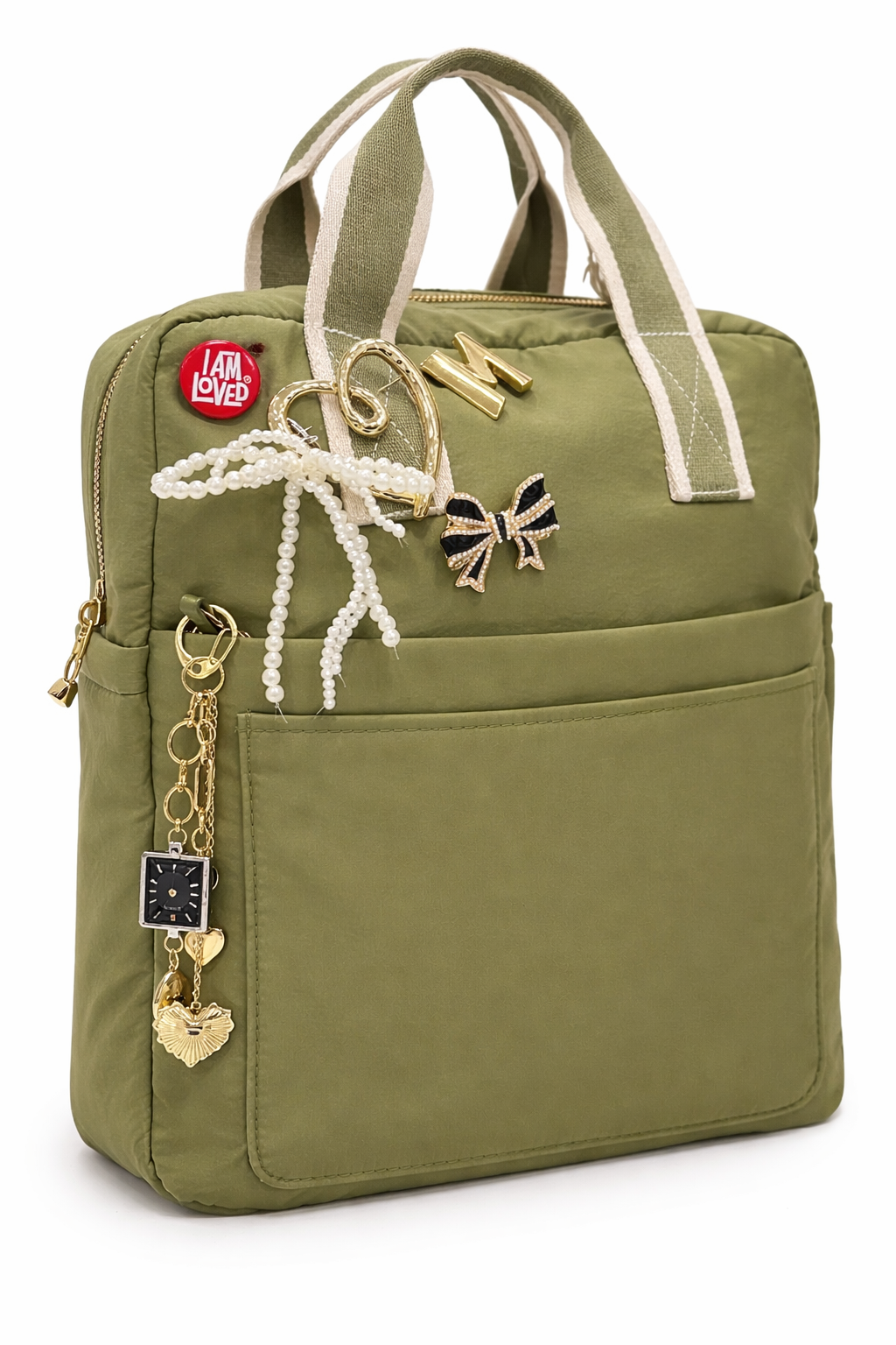 GREEN BACKPACK W/ LIGHT BROOCH PACK