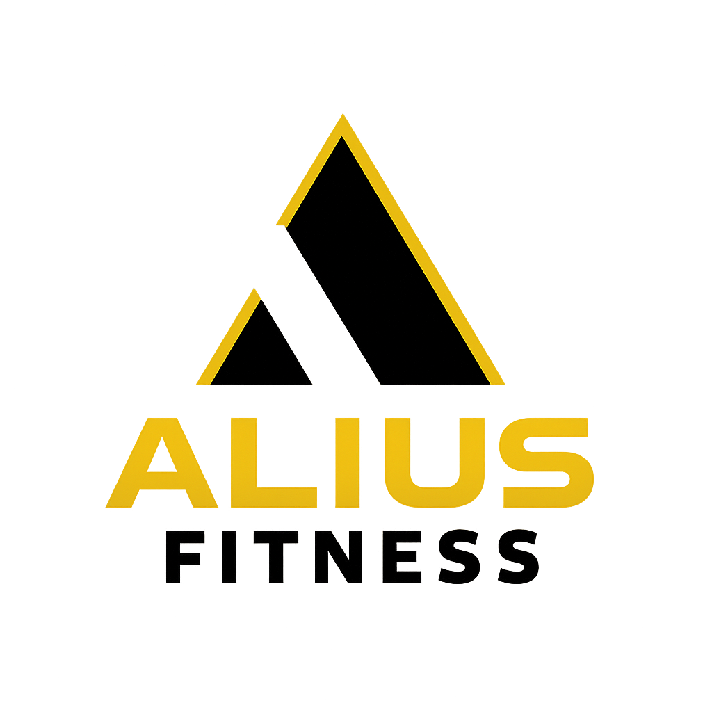 Logo for ALIUS FITNESS featuring a stylized mountain peak and the text 'ALIUS FITNESS' in gold and black colors.