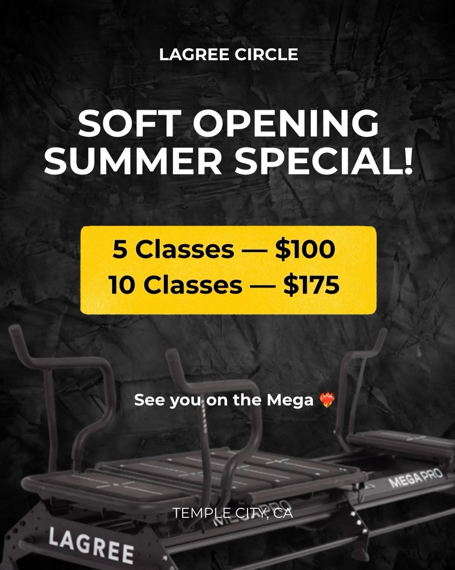 We are excited to share a big milestone&mdash; Lagree Circle is now officially in our Soft Opening Phase! To celebrate, we are dropping two limited-time Summer Specials:

🔥5 Classes &mdash; $100🔥
💥10 Classes &mdash; $175💥

Summer strength starts 
