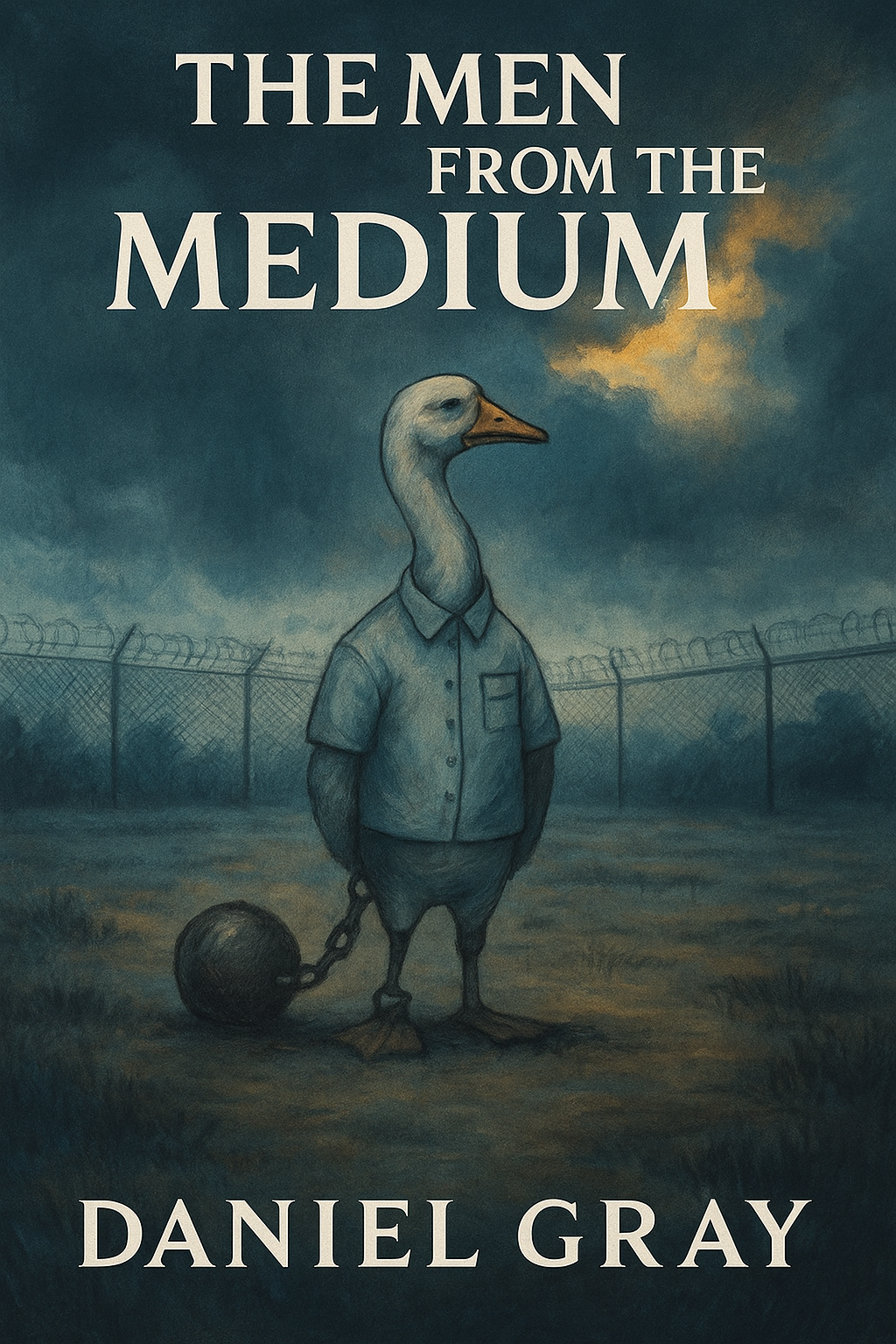 Book cover for 'The Men from the Medium' by Daniel Gray, Book written by hand in prison.  Dealing with accountability, faith and rebuilding after collapse.