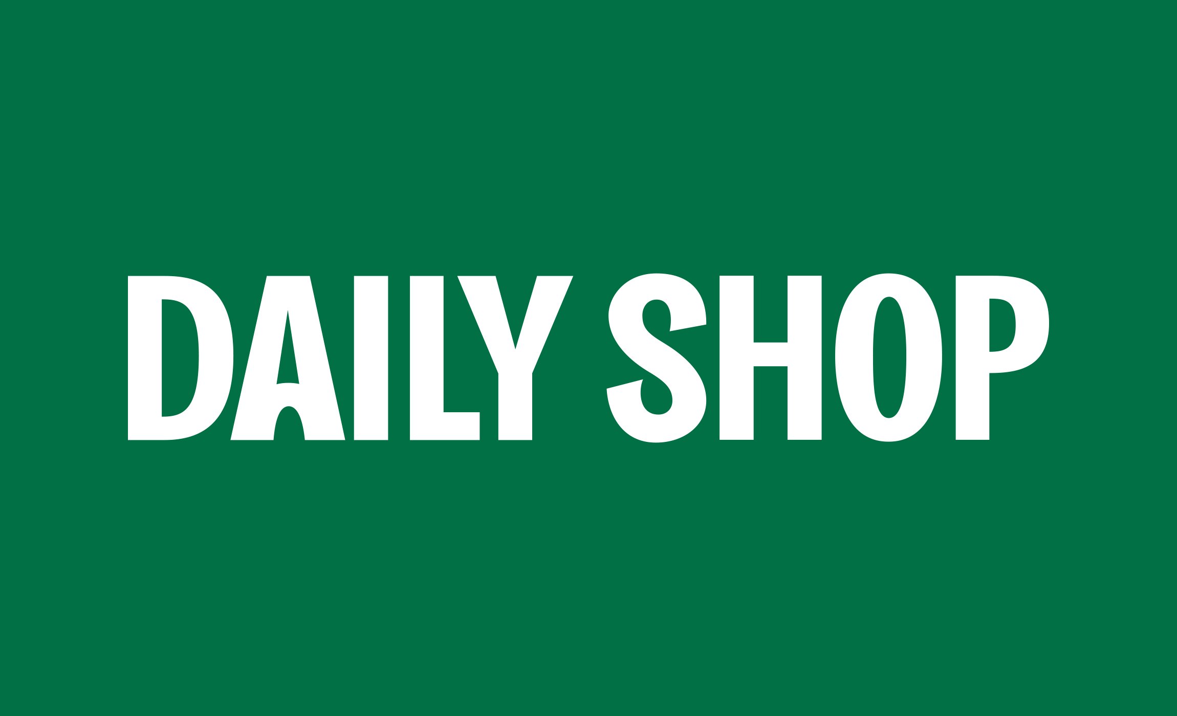 Whole Foods Market Daily Shop - Logo Design Grüne Hintergrund mit weißen Schriftzug, der 'DAILY SHOP' lautet.