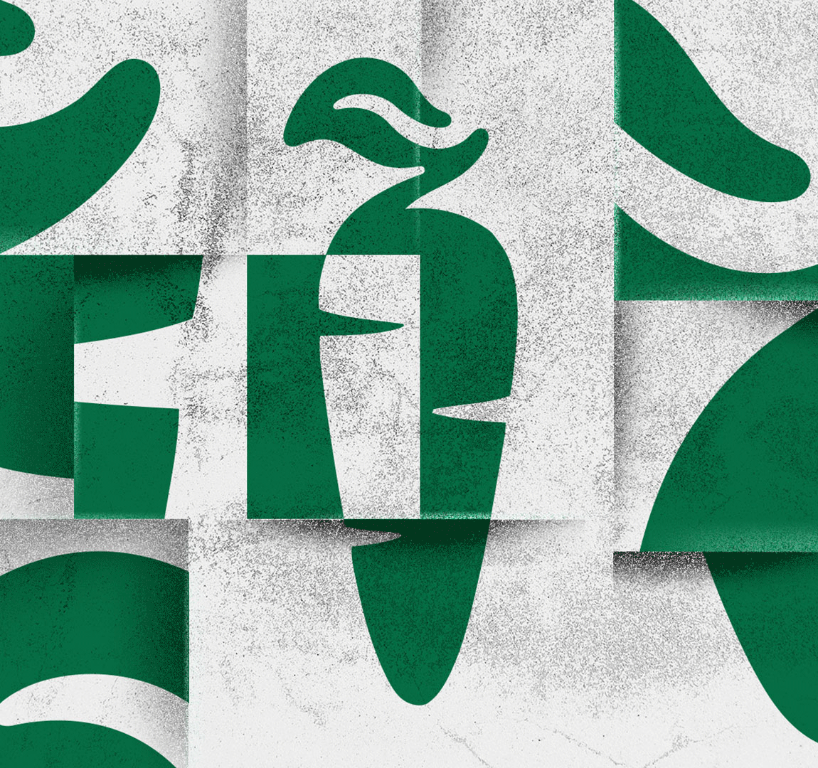 Whole Foods Market Daily Shop - Grafiken von Obst das auf grauem Hintergrund liegt, mit einem stilisierten Design und einer rauschenden Textur.