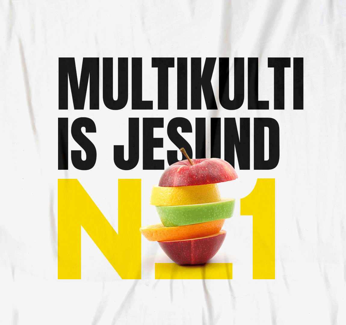 EDEKA No1 - Ein Apfel, der in Scheiben geschnitten wurde, um die verschiedenen Schichten einer multikulturellen Gesellschaft zu symbolisieren