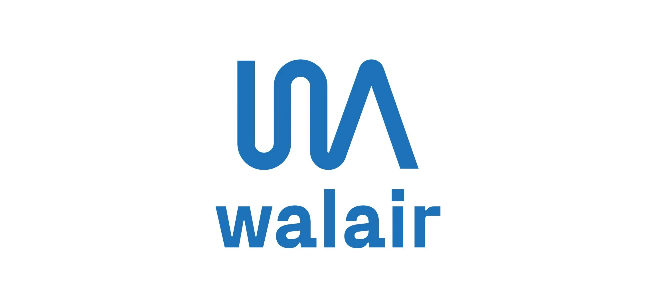WALAIR Brand Design - Das Bild zeigt das Logo der Organisation 'Walair' in Blau auf Weiß, bestehend aus einem stilisierten 'W' und 'A' und darunter dem Schriftzug 'walair'.