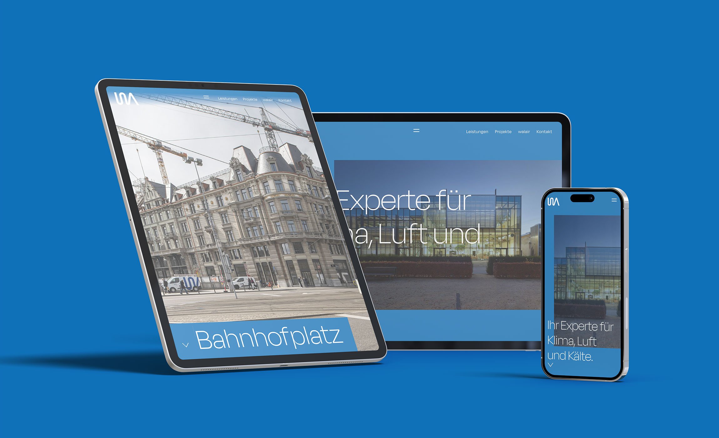 WALAIR Brand Design - Website Design, Responsive. Bild zeigt iPad, iPhone und Desktop, Responive Design
