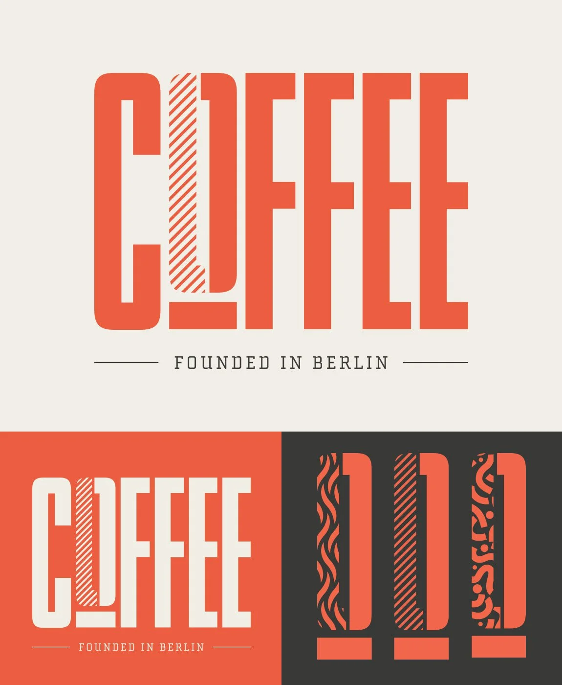 Grafik mit dem Wort "Coffee" und der Zahl "10" in verschiedenen Designs, ergänzt durch den Satz "Founded in Berlin".