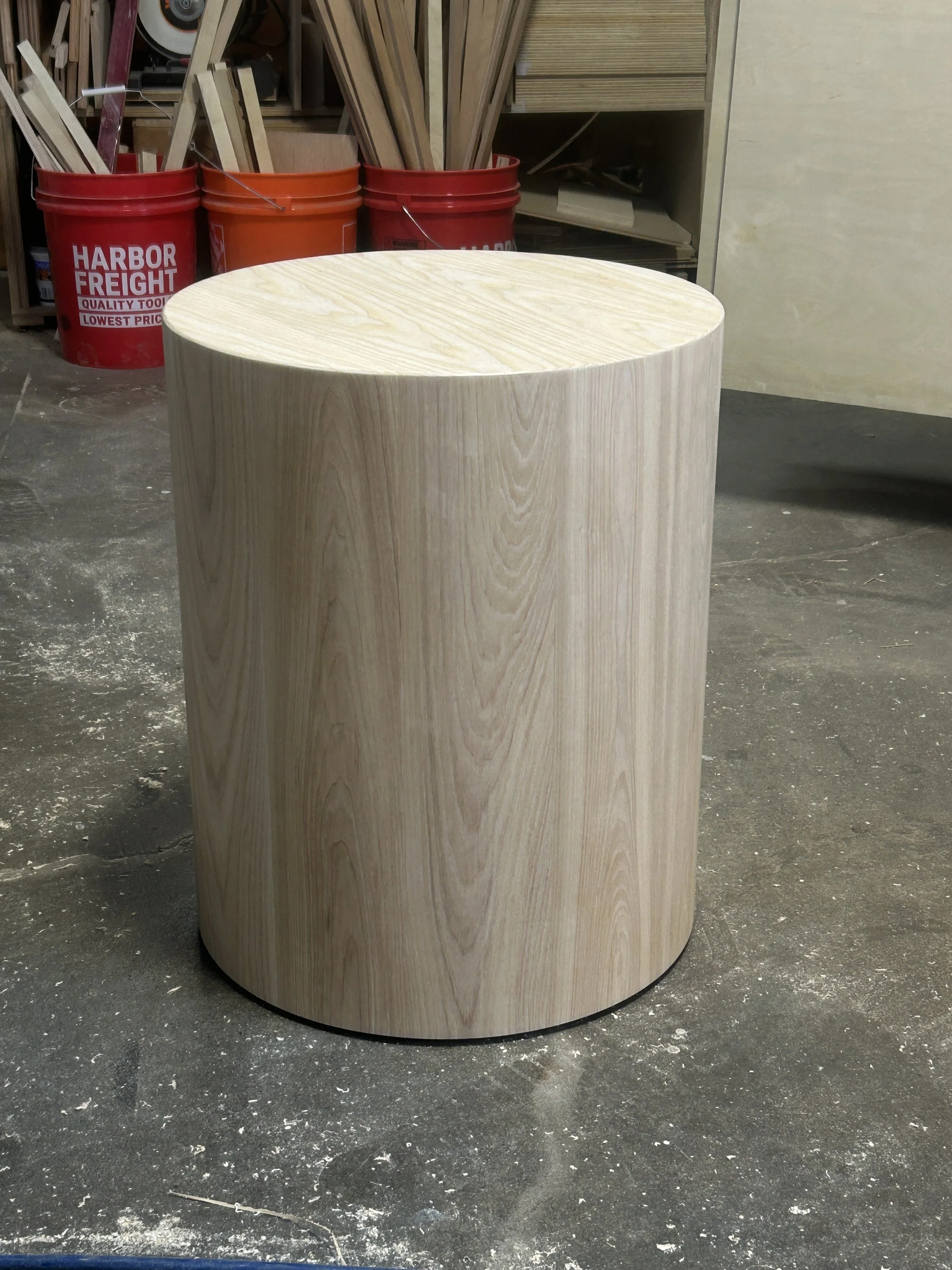 Round solid ash sculpture pedestal