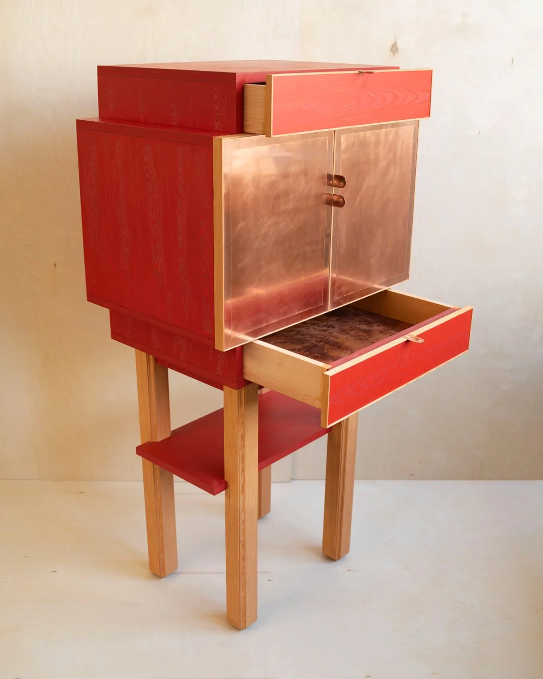 A red custom furniture cabinet