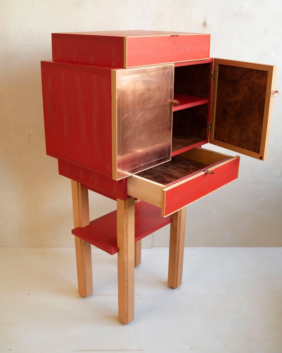 A red custom furniture cabinet