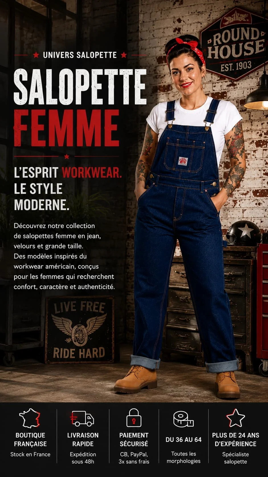 Salopette femme en jean style workwear moderne - Univers Salopette