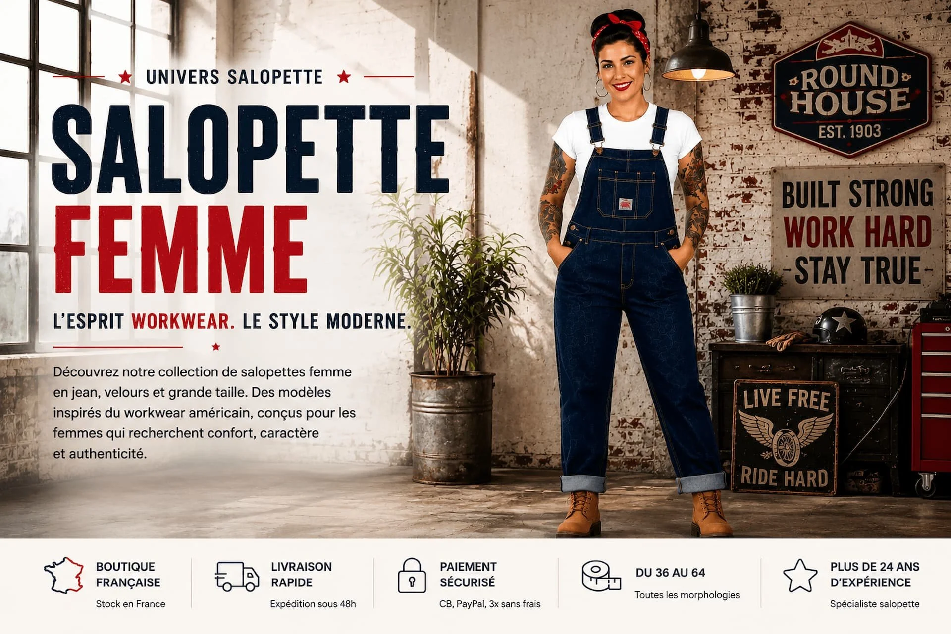 Salopette femme en jean style workwear moderne - Univers Salopette
