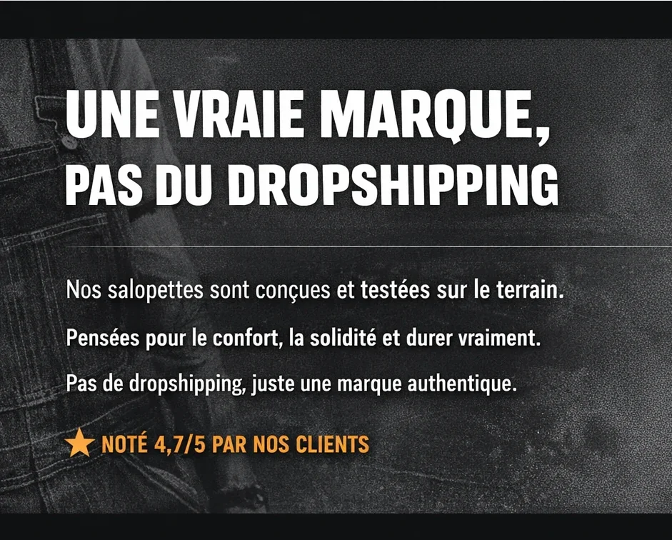 UNE VRAIE MARQUE de salopette, PAS DU DROPSHIPPING